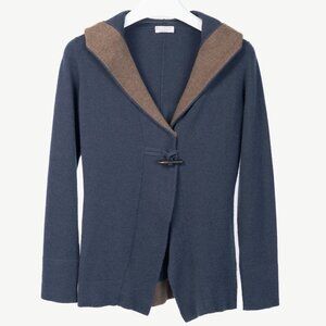 Brunello Cucinelli Blue & Taupe Two-Tone Cashmere Hooded Toggle Cardigan